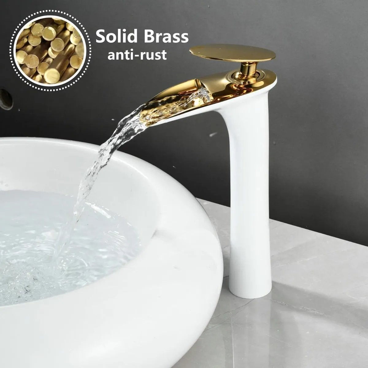 Waterfall Bathroom Mixer Tap WhiteGold Basin Sink - Image 4