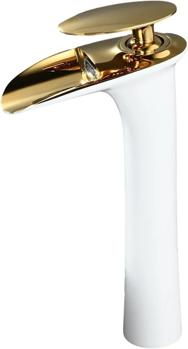 Waterfall Bathroom Mixer Tap WhiteGold Basin Sink - Image 1