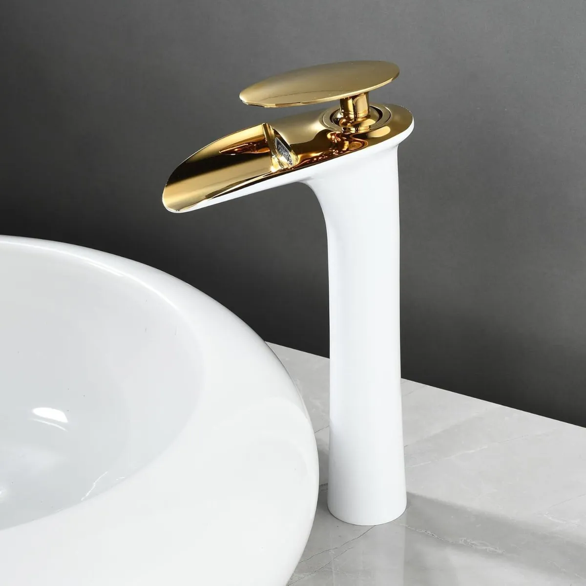 Waterfall Bathroom Mixer Tap WhiteGold Basin Sink - Image 2