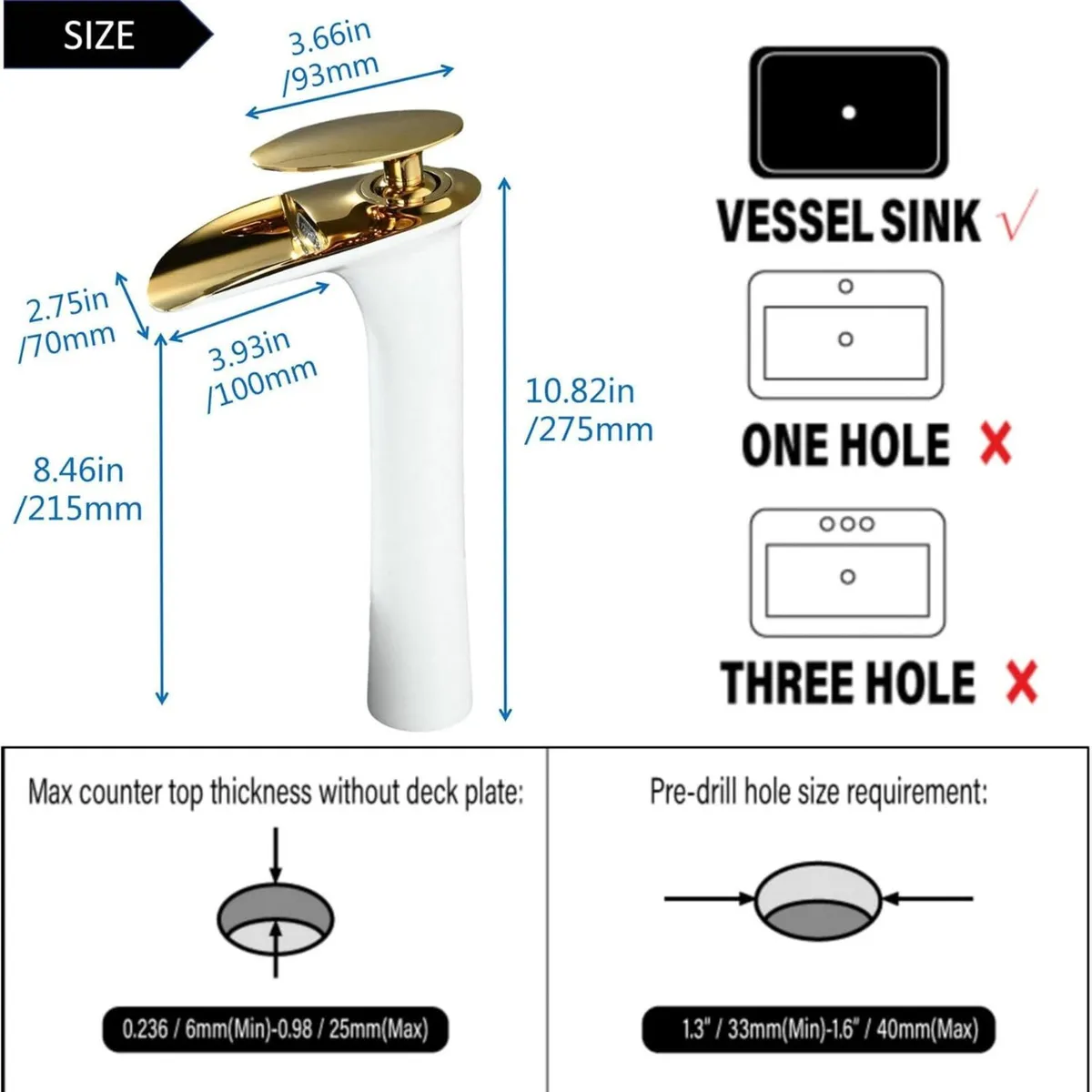 Waterfall Bathroom Mixer Tap WhiteGold Basin Sink - Image 3
