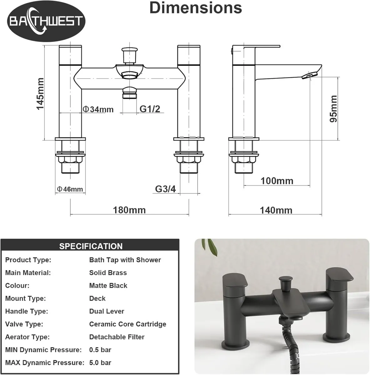 Matte Black Bathroom Taps with Shower Sink - Image 2