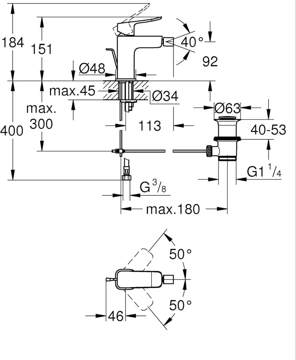 Dice Lever Bidet Mixer Tap with Pop-Up Waste Set - Image 3