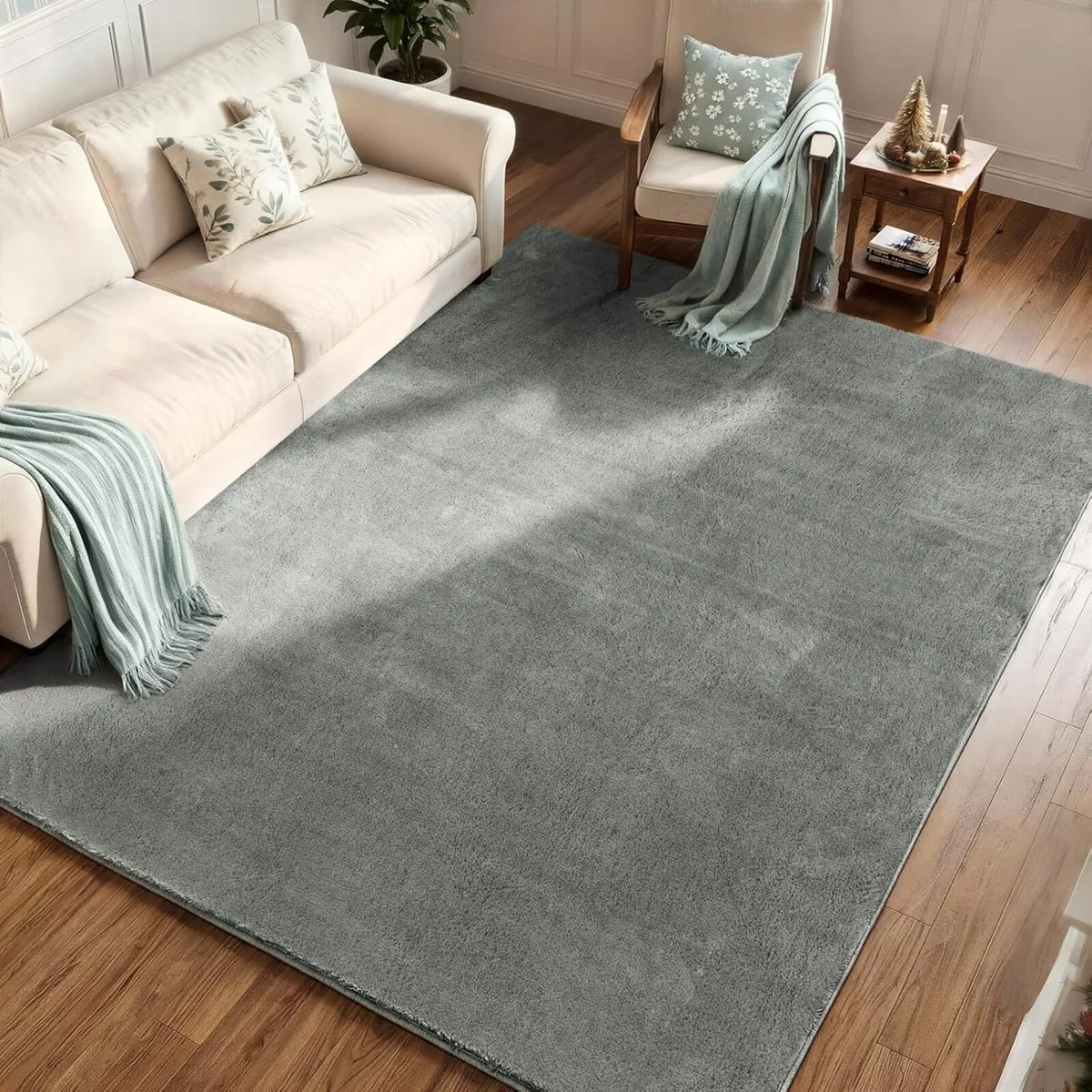 Fluffy Rugs Living Room Gray Shaggy Rug for - Image 1