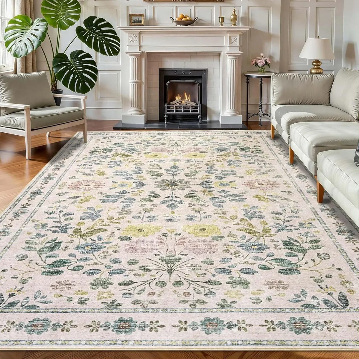 Beige Rugs Living Room Large 160x230cm Washable - Image 1