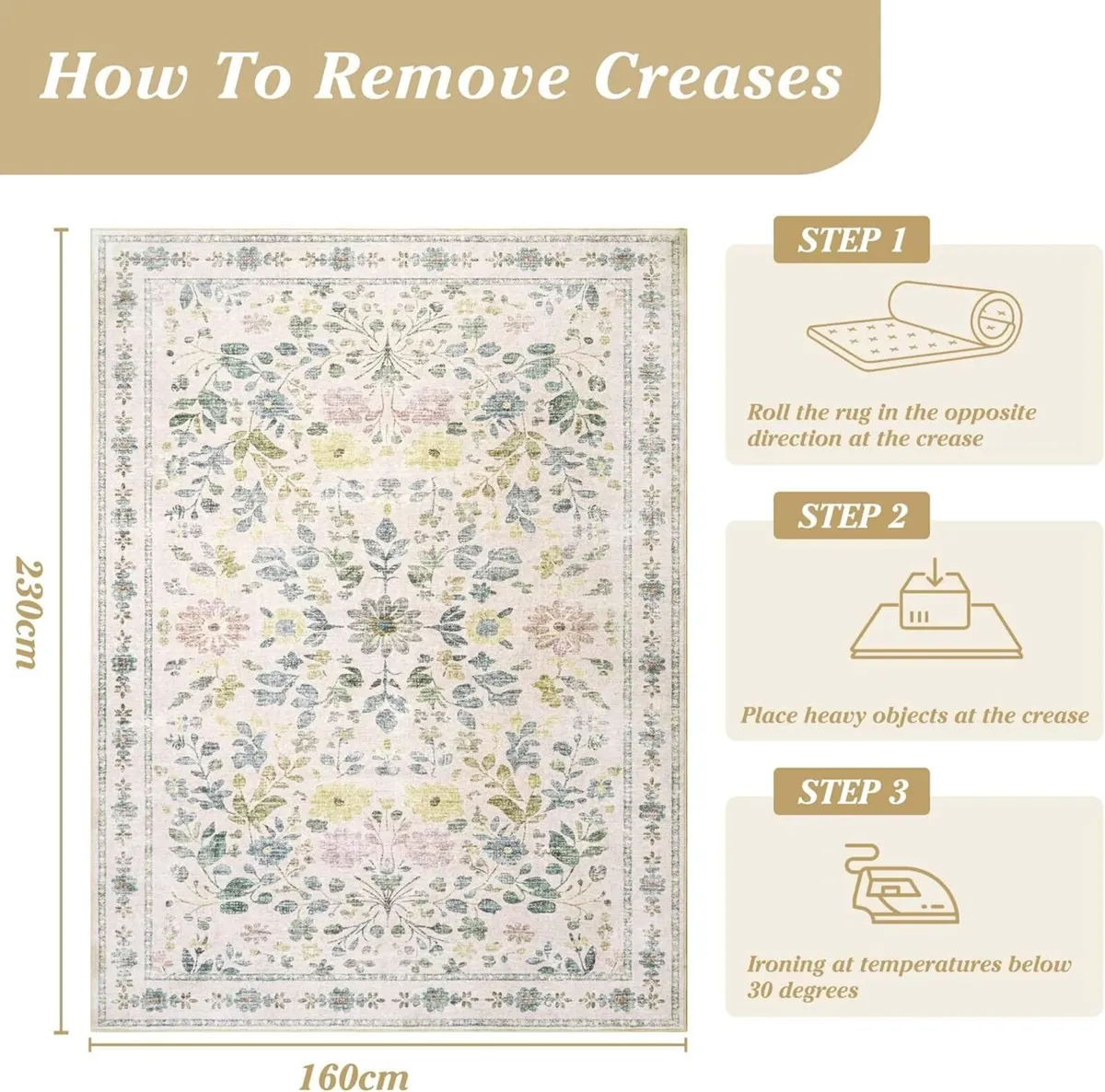 Beige Rugs Living Room Large 160x230cm Washable - Image 2