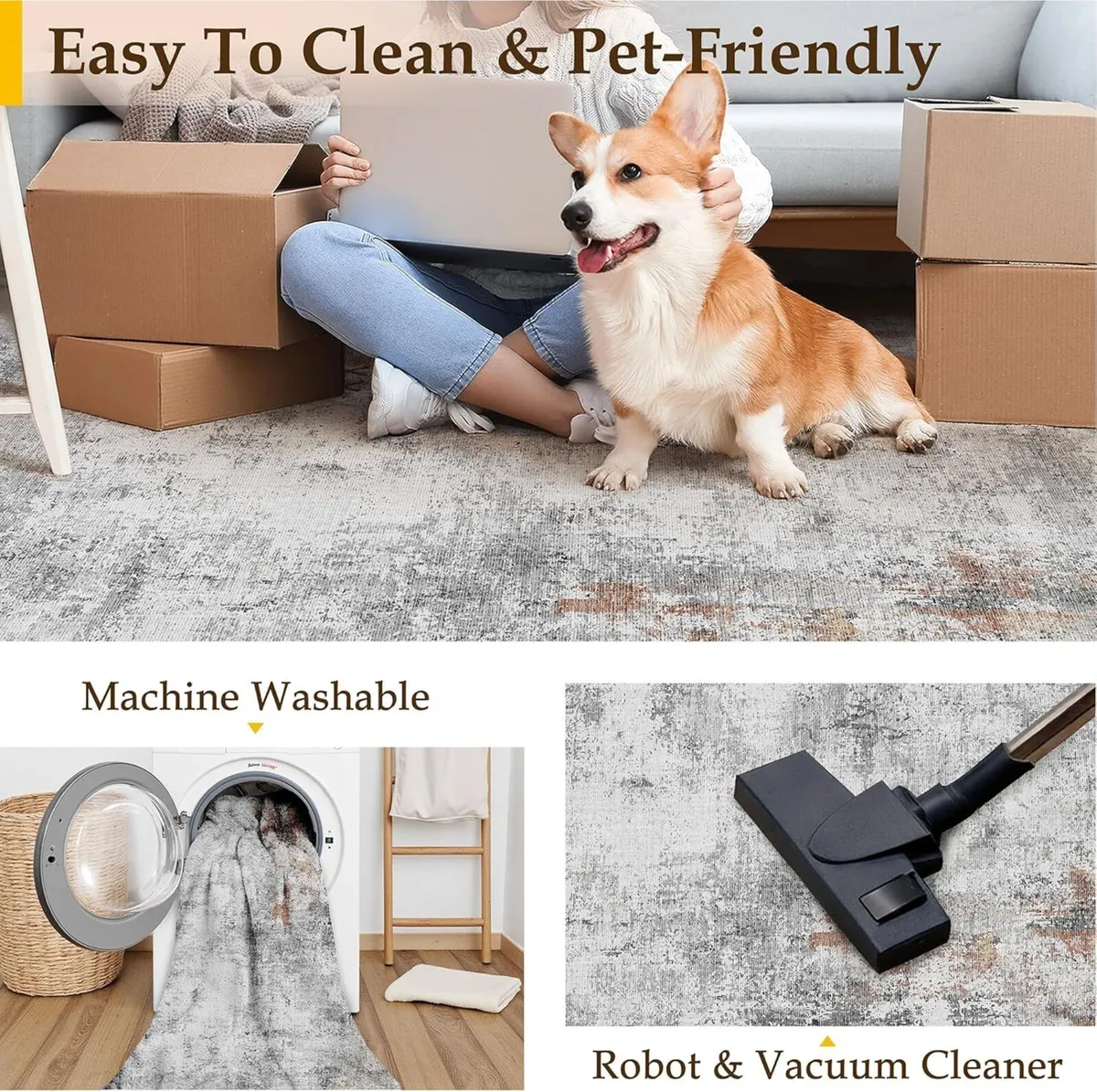 Washable Rugs Living Room Rug 240x300cm Grey Red - Image 4