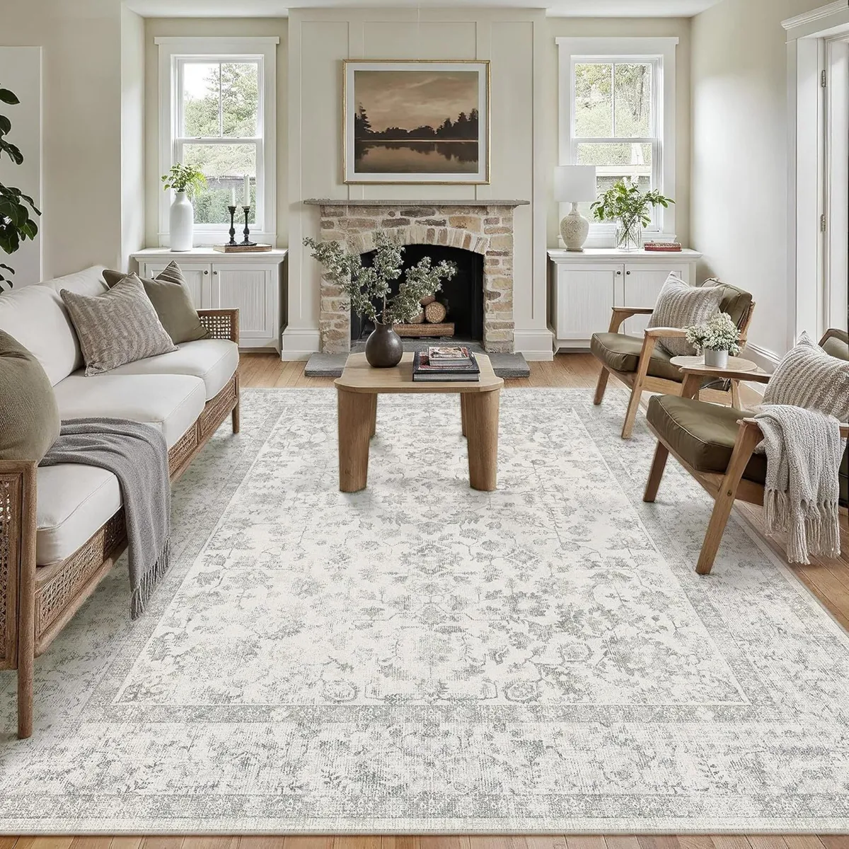 Grey Rugs Living Room 200x300 cm Large Vintage - Image 1