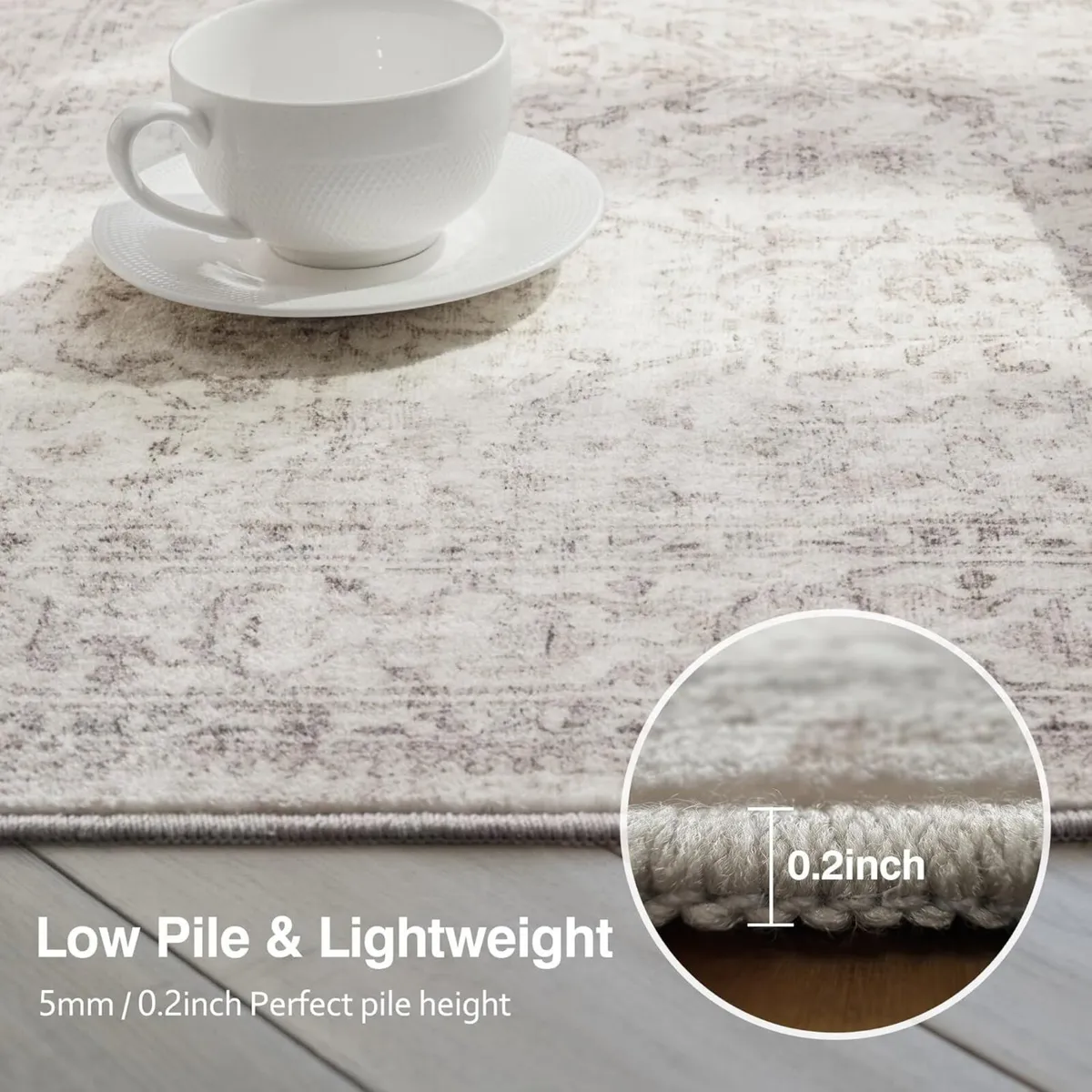 Washable Area Rug Neutral Vintage Beige Non Slip - Image 4