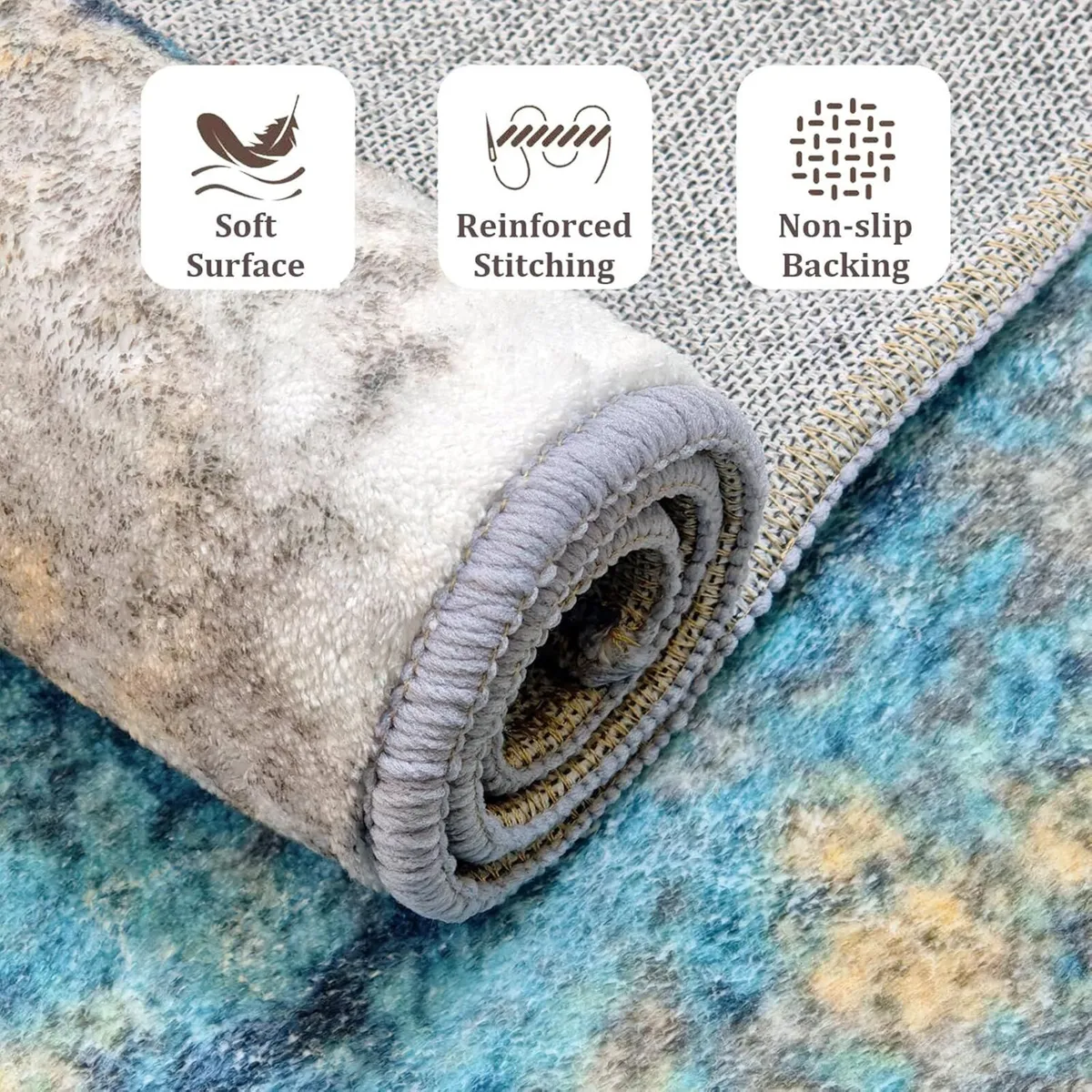 Teal Rugs for Living Room Machine Washable Area - Image 3