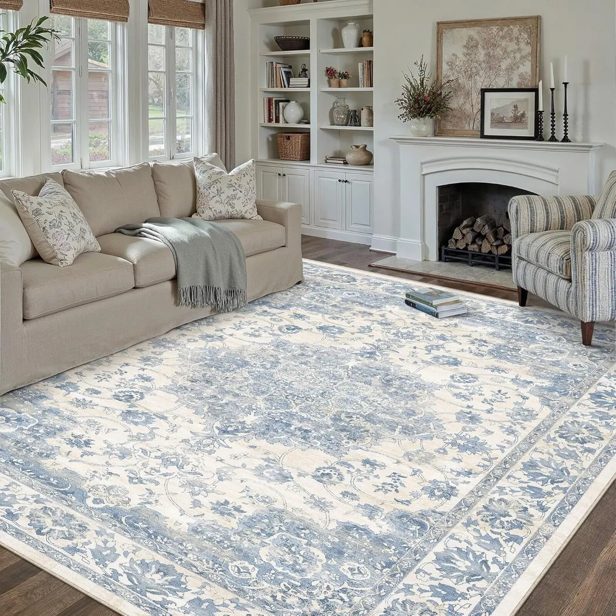 Living Room Area Blue Rug 240x300cm Machine - Image 4
