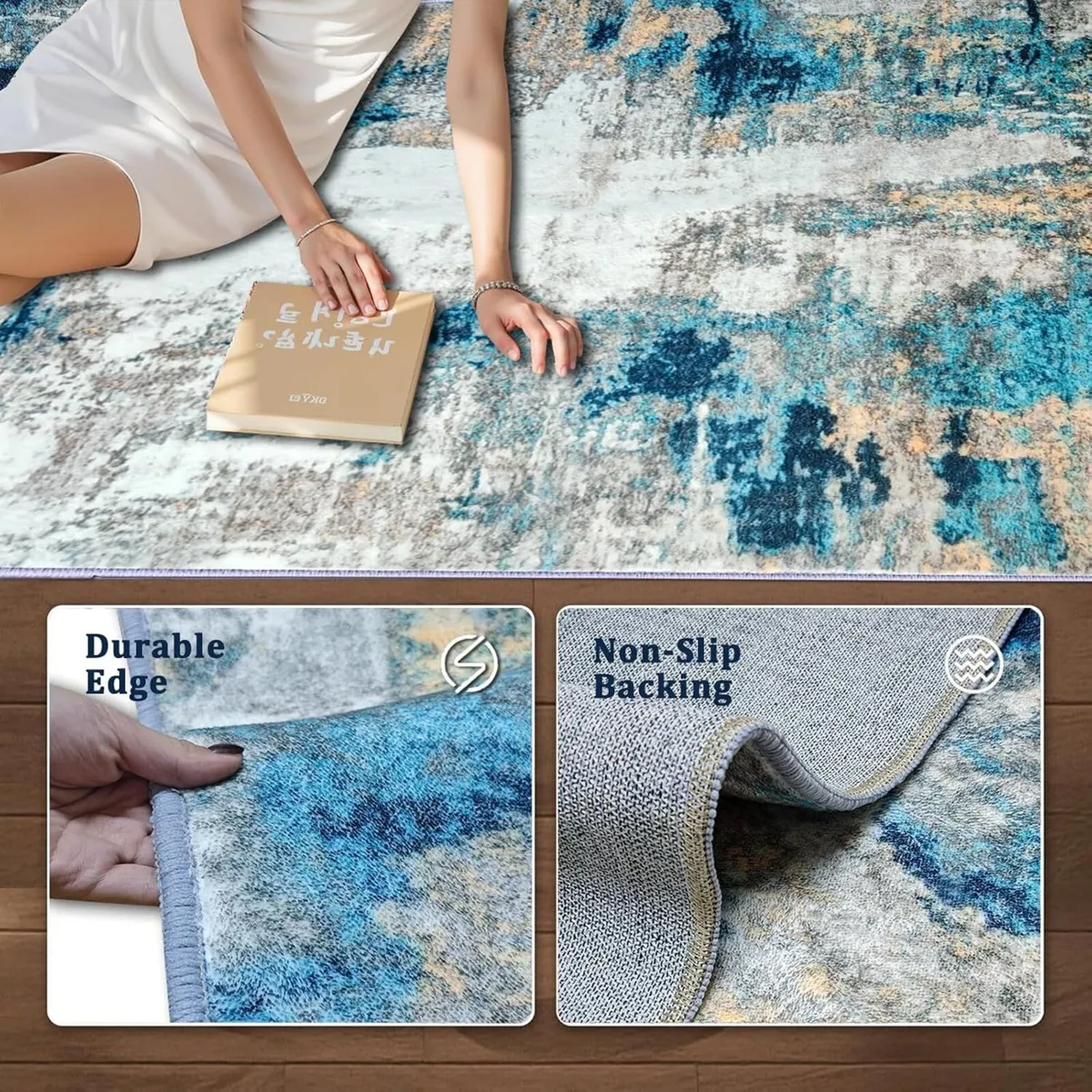 Teal Rugs for Living Room Machine Washable Area - Image 4