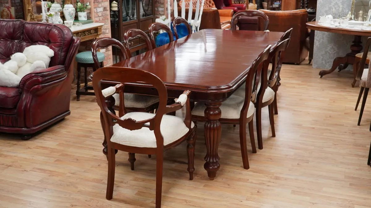 Large Mahogany Extendable Dining Table with 9 Chai - Image 1