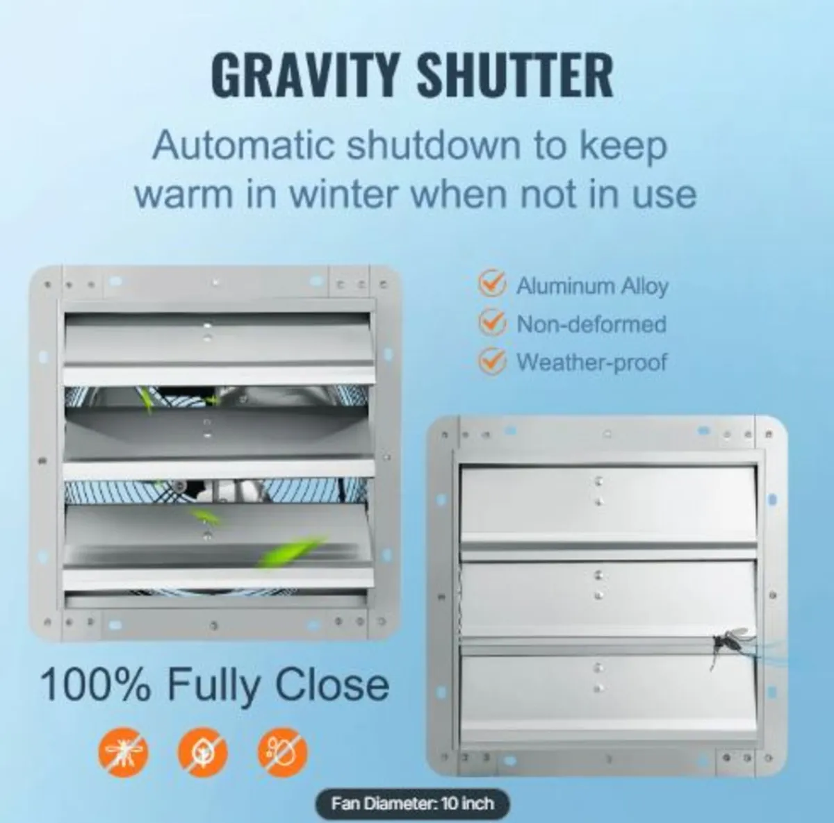 Shutter Exhaust Fan, 254 mm High-speed 1400RPM - Image 3