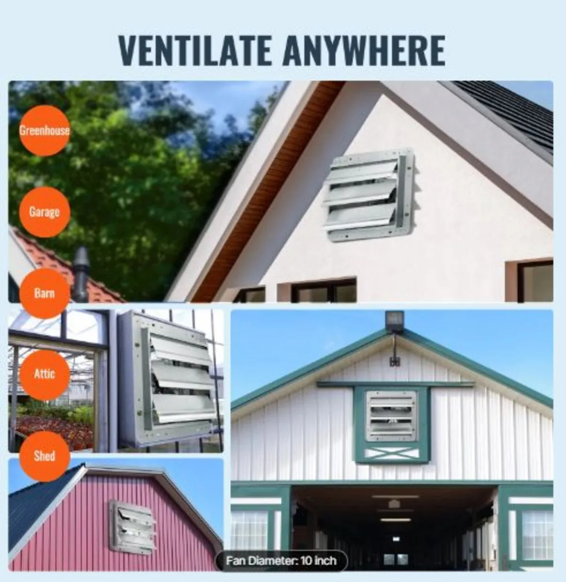 Shutter Exhaust Fan, 254 mm High-speed 1400RPM - Image 4