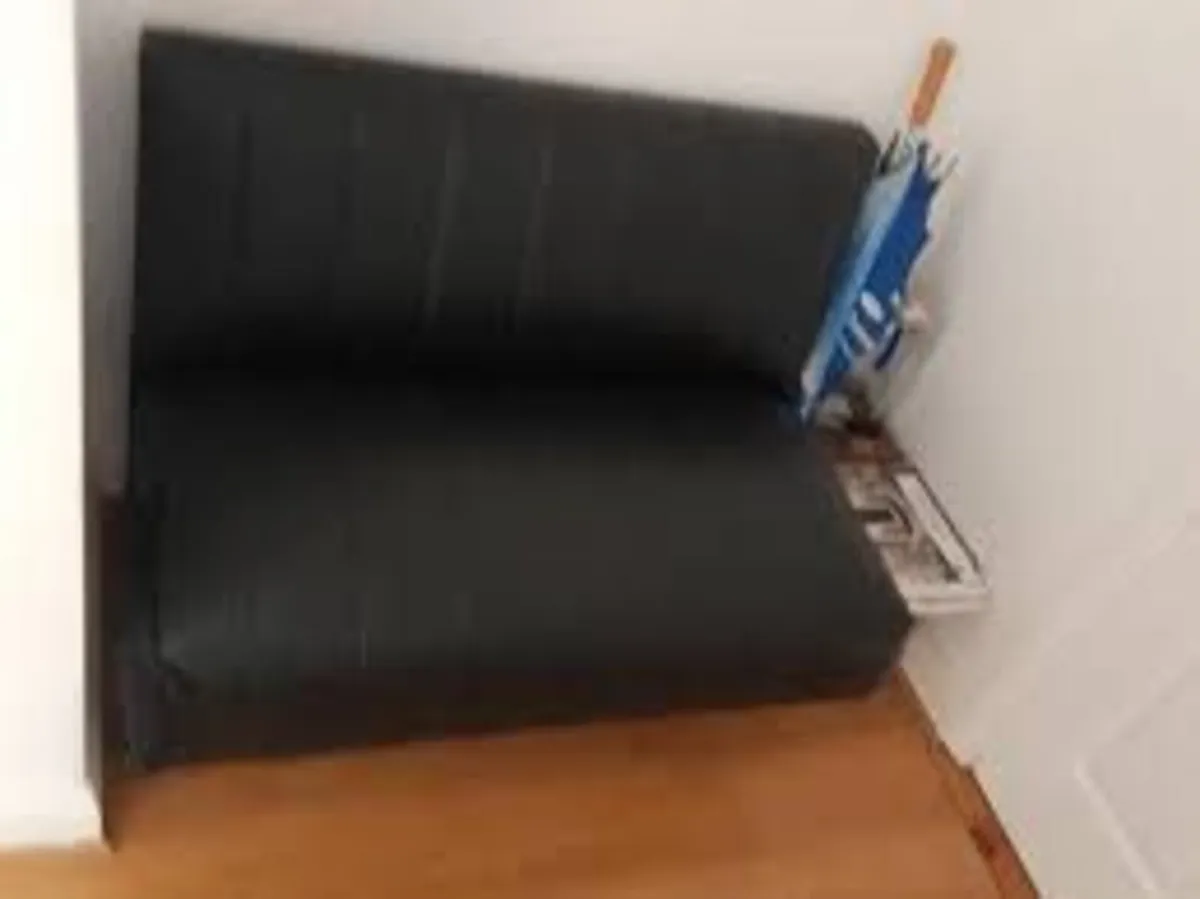 Used Black Leather Vinyl Sofa Settee (Not Futon) - Image 4