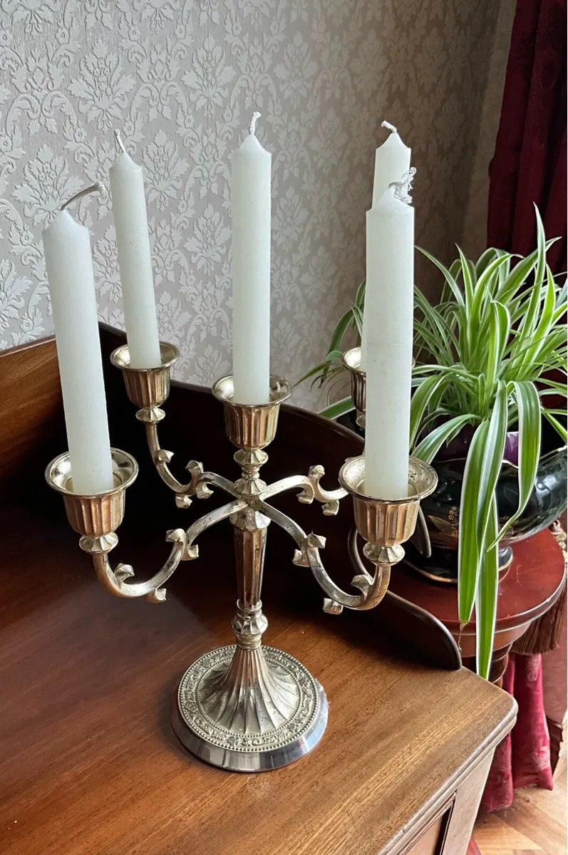 5 Branch Silver Plate Candelabra - Image 1
