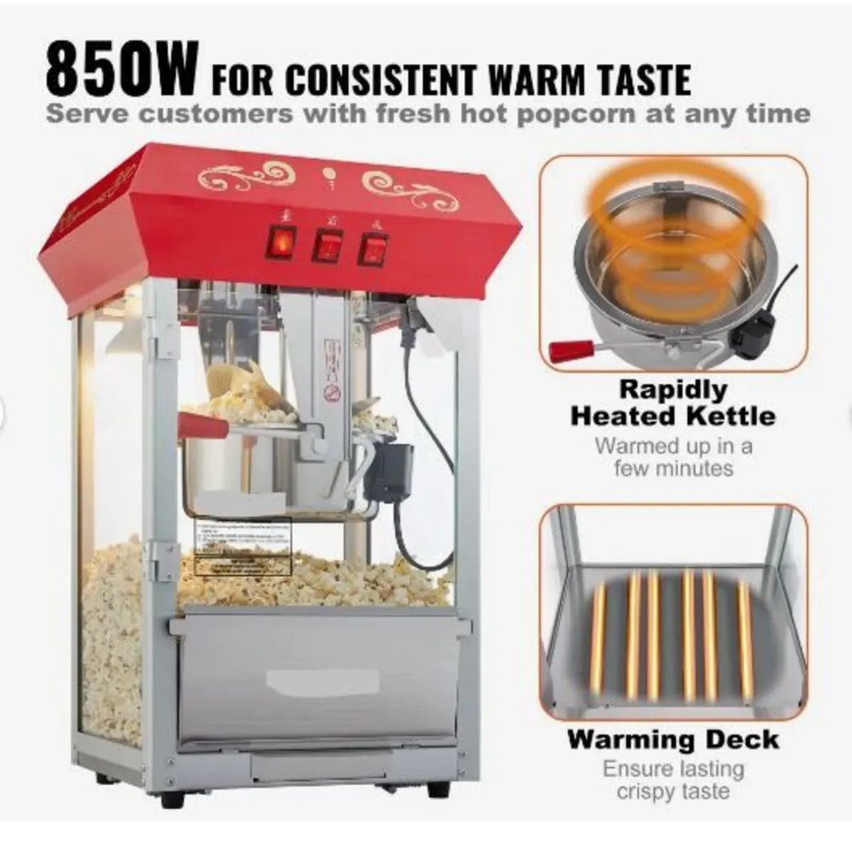 Popcorn Maker, 850W Popcorn Popper Machine - Image 1