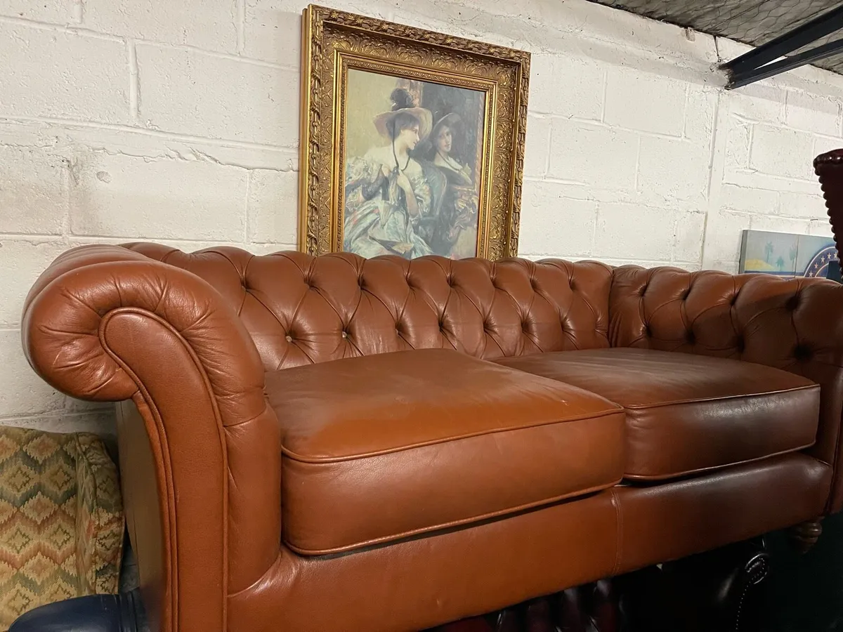 Tan leather chesterfield sofa - Image 2