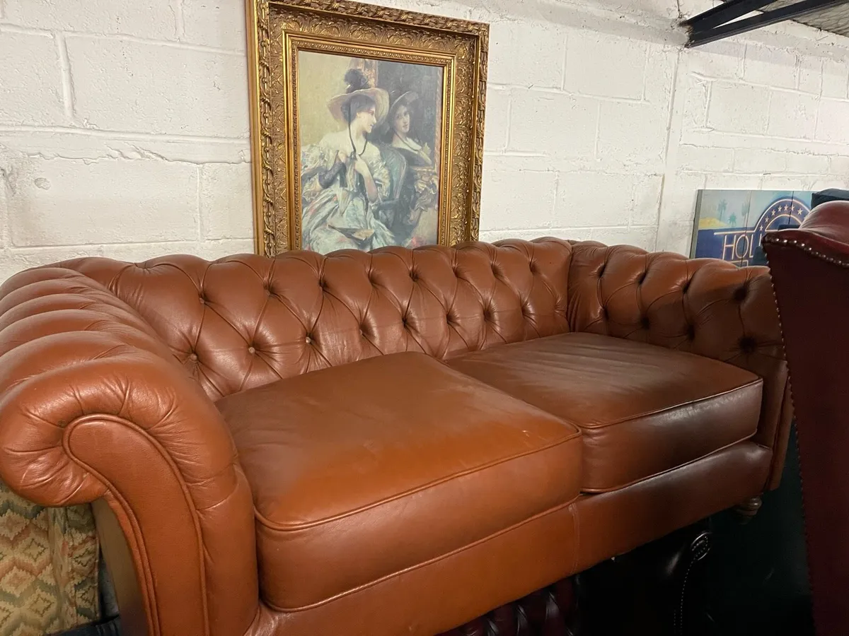 Tan leather chesterfield sofa - Image 1