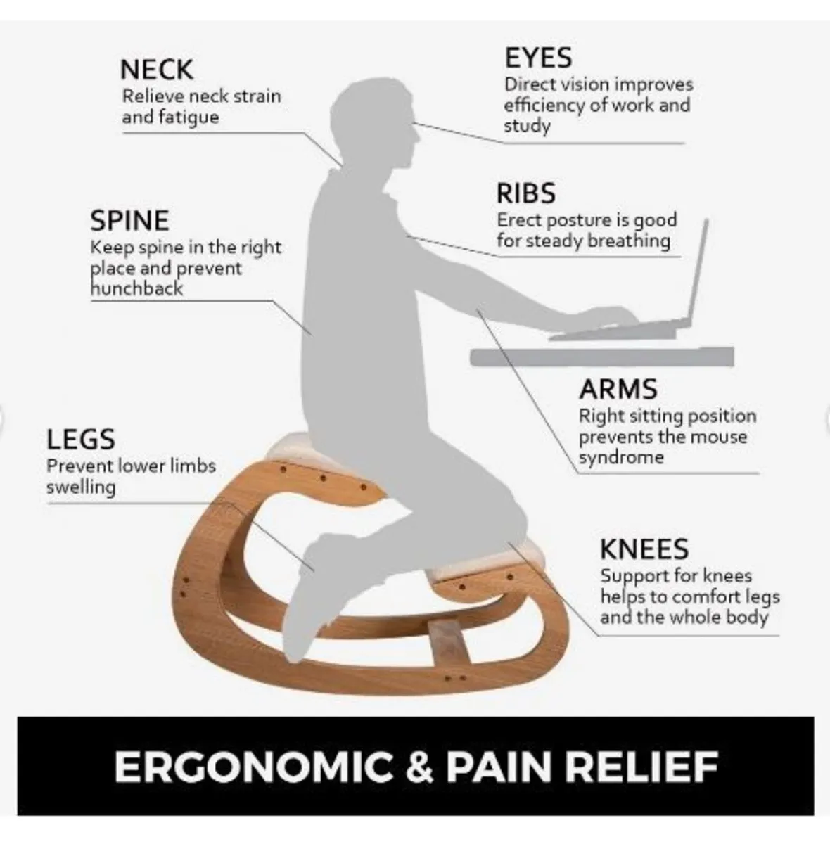 Ergonomic Kneeling Chair 99.8 kg Load Capacity - Image 1