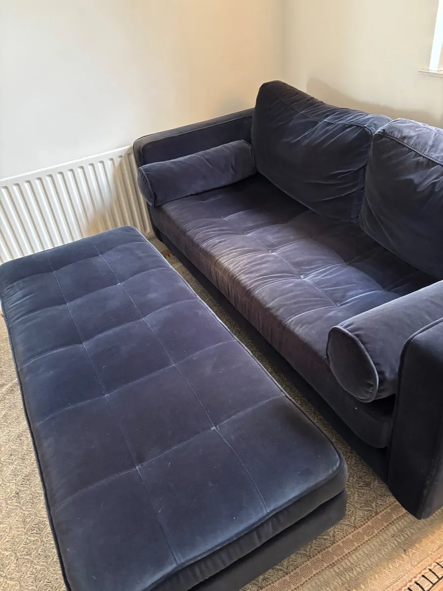 Scott Velvet 2 Seater Sofa Navy plus Ottoman - Image 2