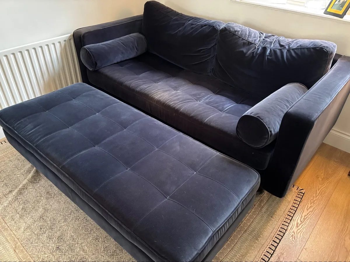 Scott Velvet 2 Seater Sofa Navy plus Ottoman - Image 3