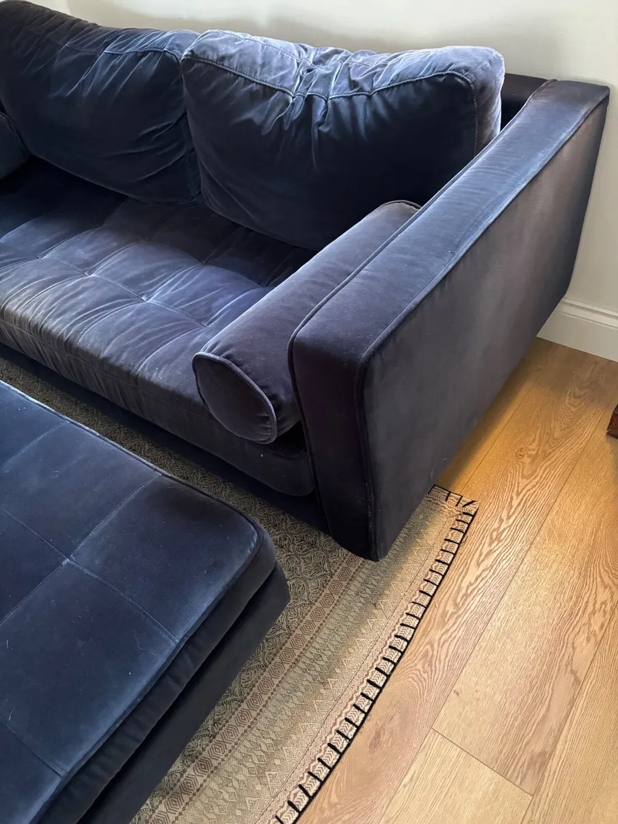 Scott Velvet 2 Seater Sofa Navy plus Ottoman - Image 4