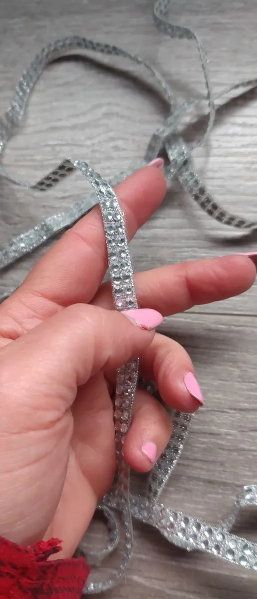 2 metres decorative tape silver with rhinestones
