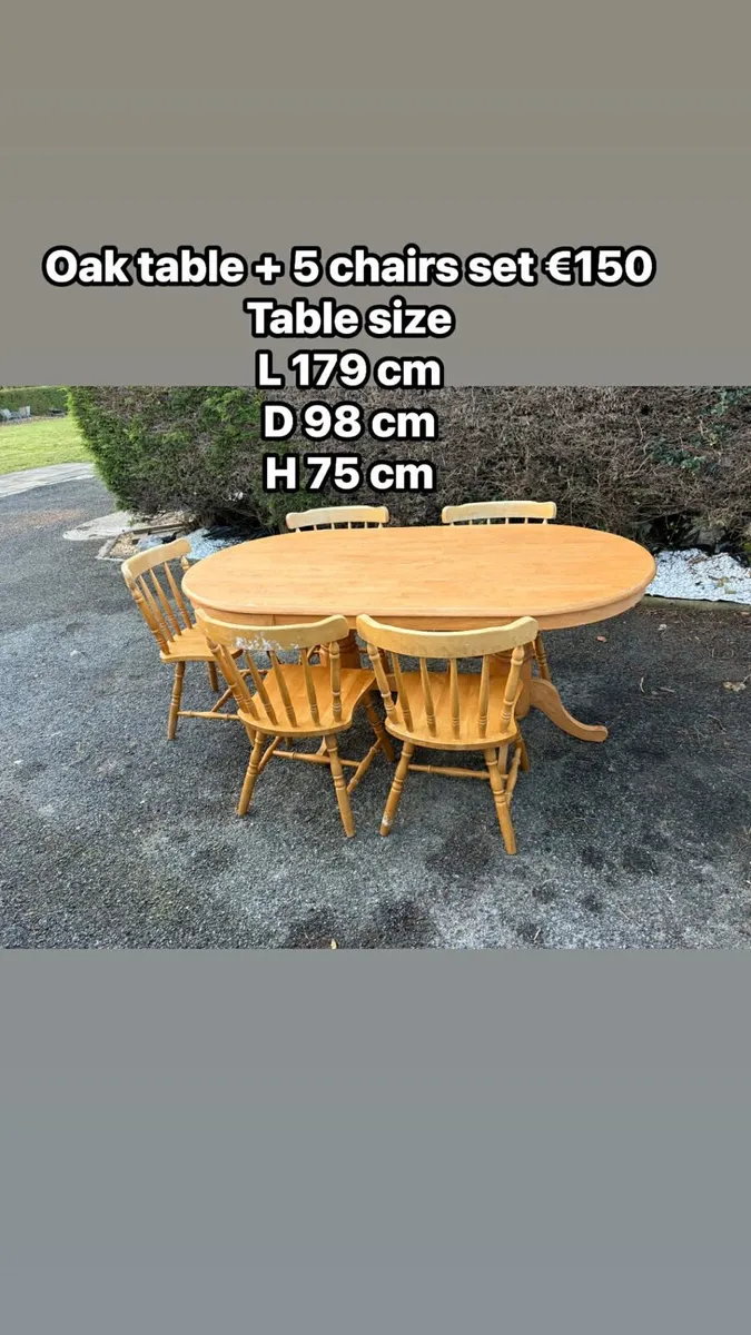 Oak kitchen table + 5 chairs set - Image 1