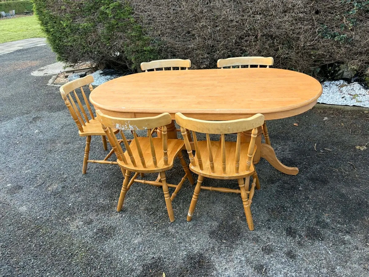 Oak kitchen table + 5 chairs set - Image 3
