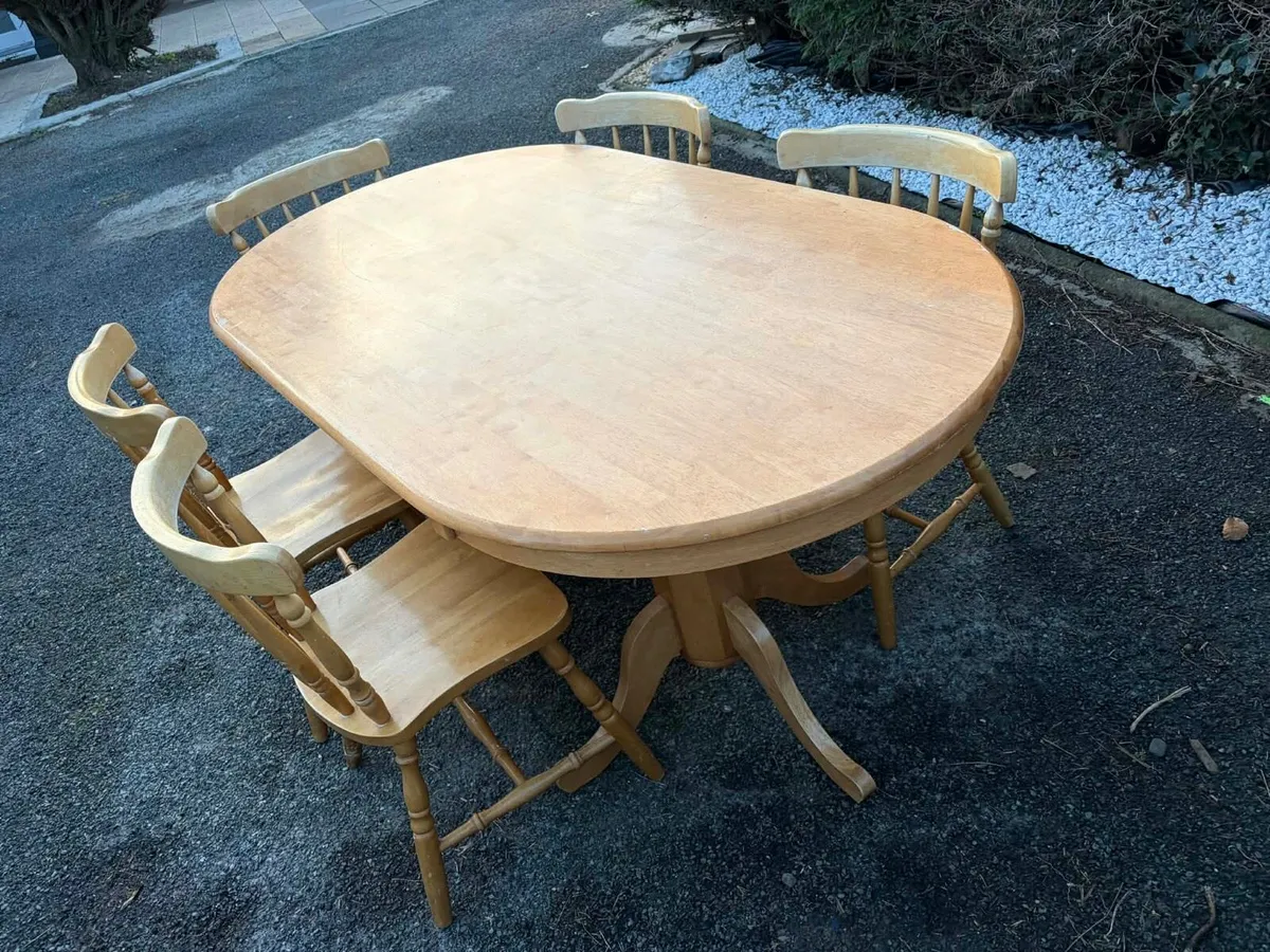 Oak kitchen table + 5 chairs set - Image 4