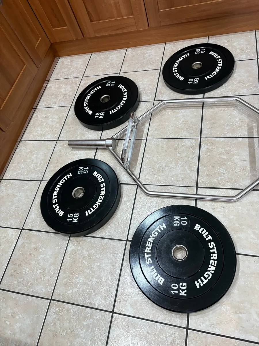 20KG HEX DEADLIFT BAR, OLYMPIC BUMPER WEIGHTS! - Image 3