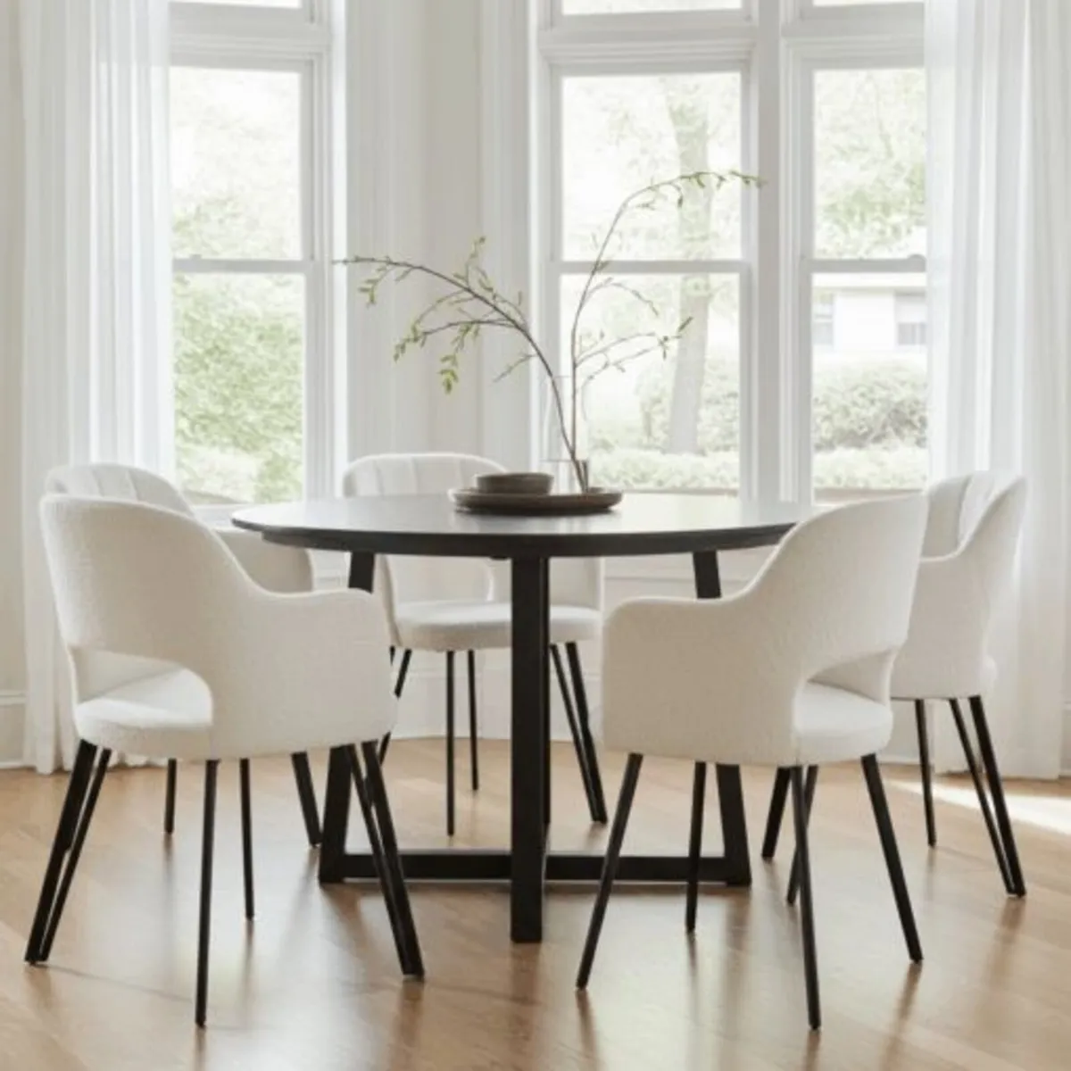 Luna Modern Bouclé Armchair with Cut-Out Backrest - Image 3