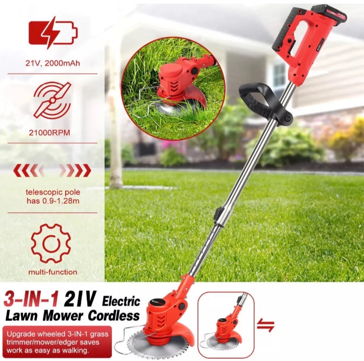 NEW 21V Cordless Strimmer & 2 Batteries - Image 1
