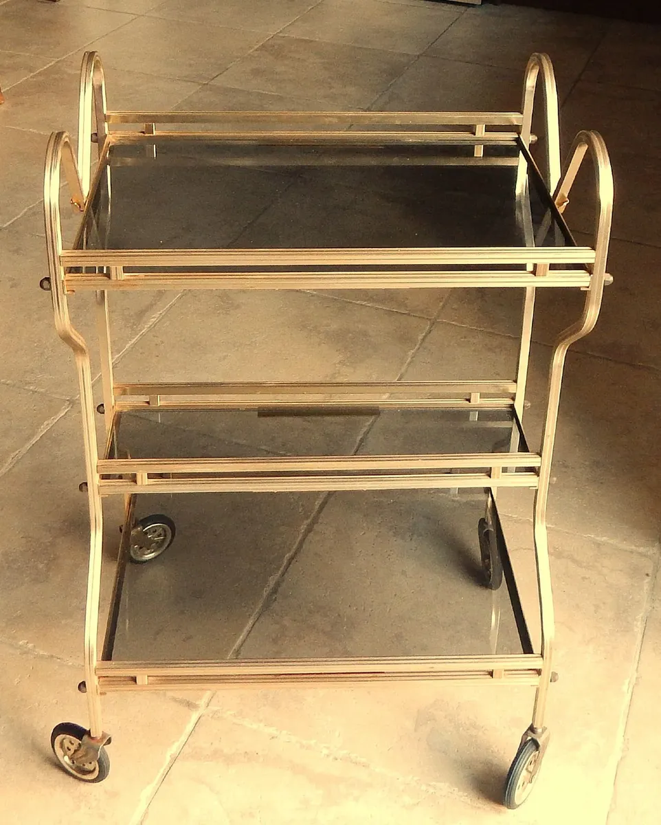 Metal Drinks Trolley with Smoked Glass Shelves - Image 3