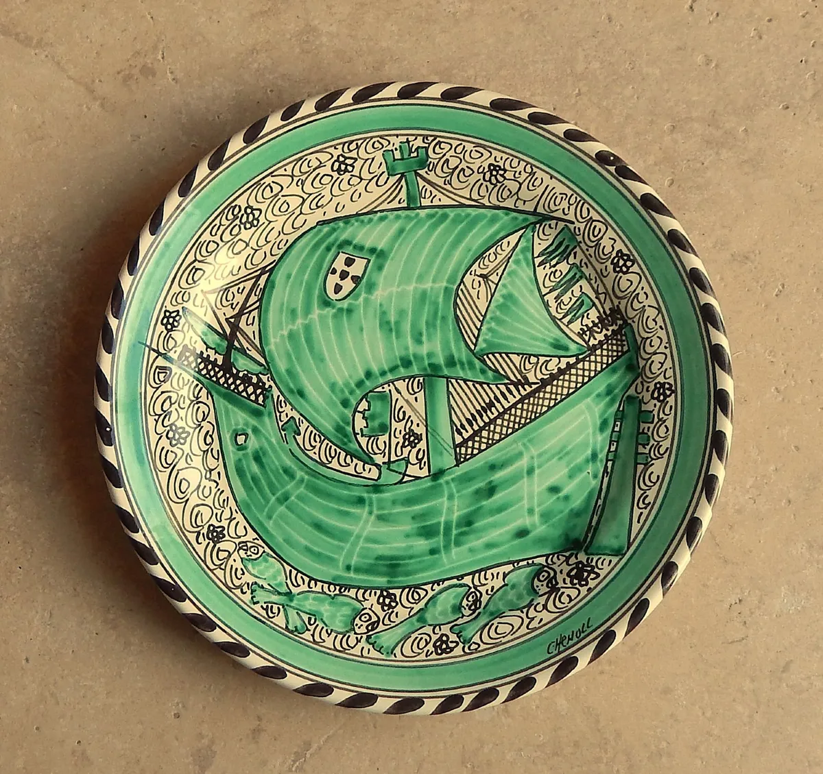 Spanish Ceramic Hand Painted Wall Hanging Plate - Image 1