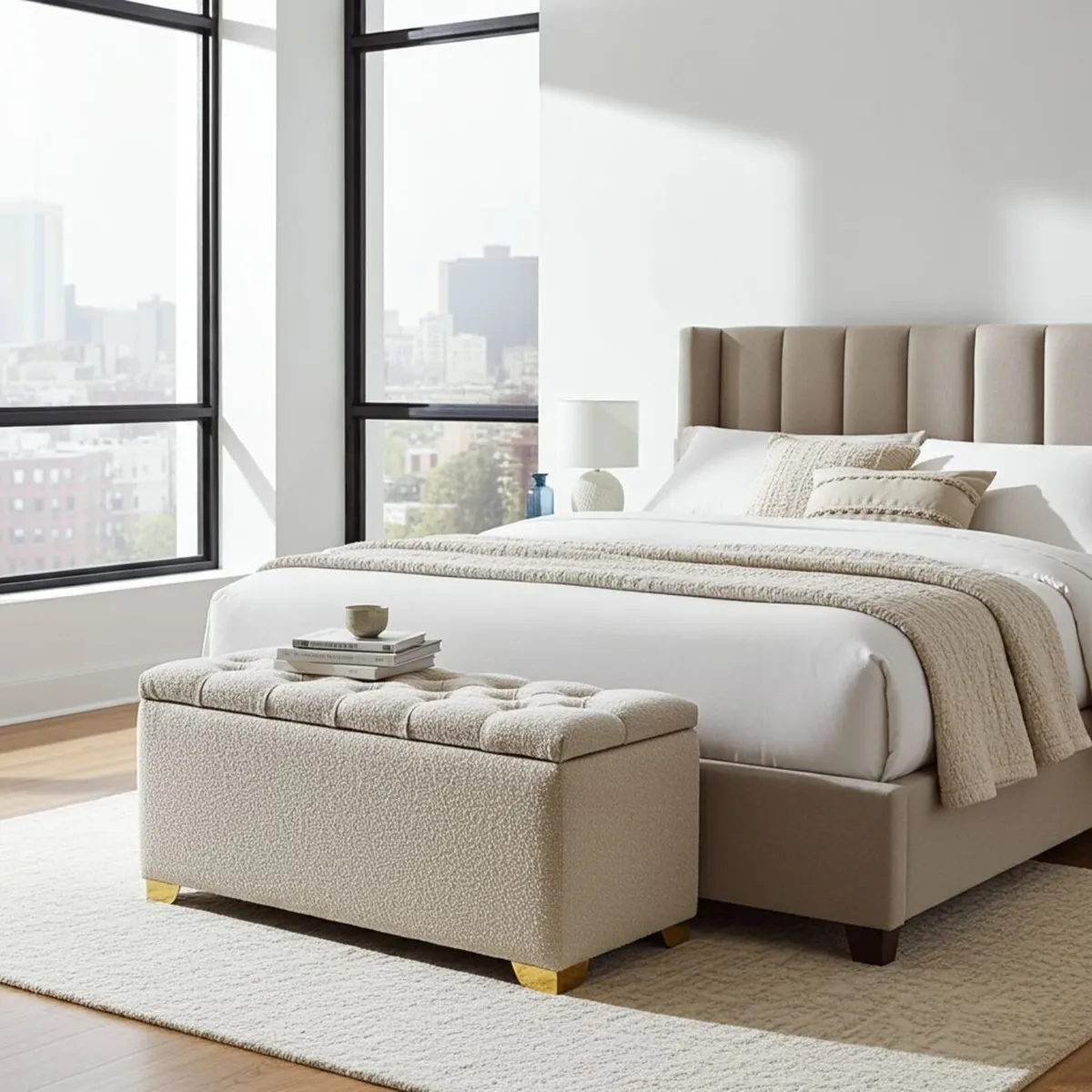 Bouclé Ottoman with Storage - Image 4