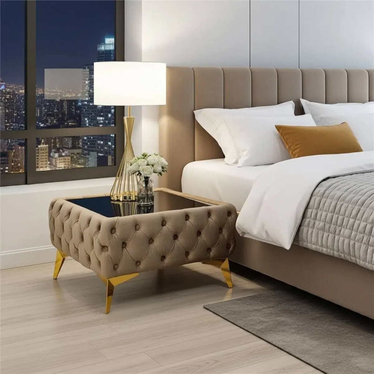 Luxury Velvet Chesterfield Coffee Table 63x63x35cm - Image 4