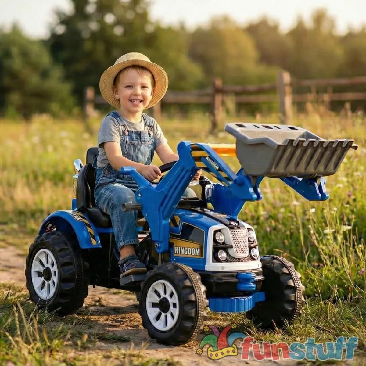 KINGDOM- 12v Electric Tractor with Loader Blue
