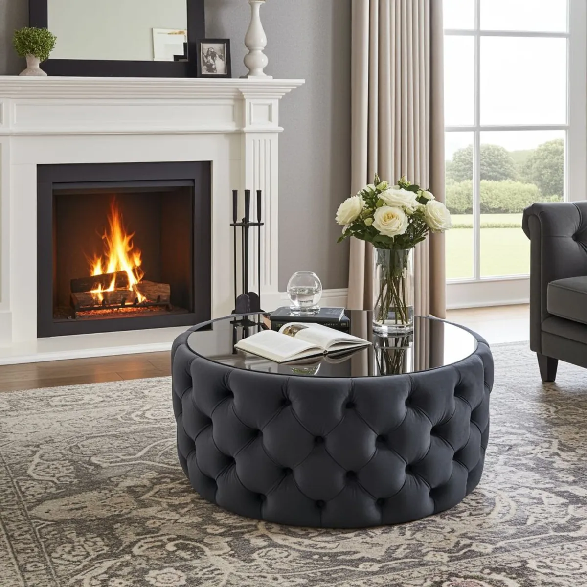 Velvet Button Round Coffee Table 60cm - Image 2