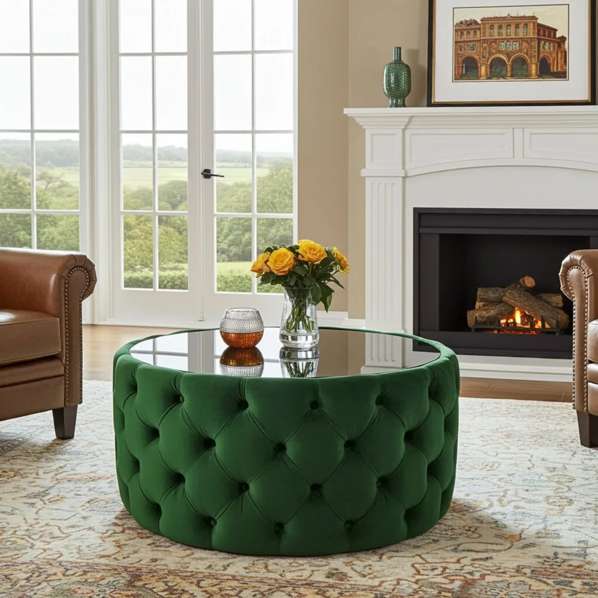 Velvet Button Round Coffee Table 60cm - Image 3