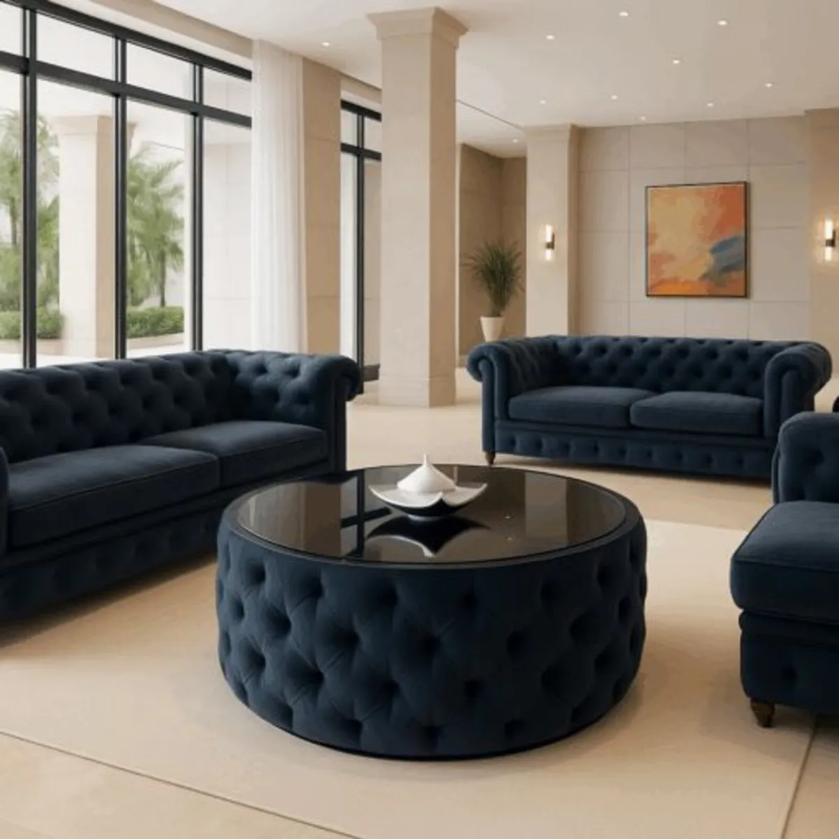 Velvet Button Round Coffee Table 60cm - Image 4