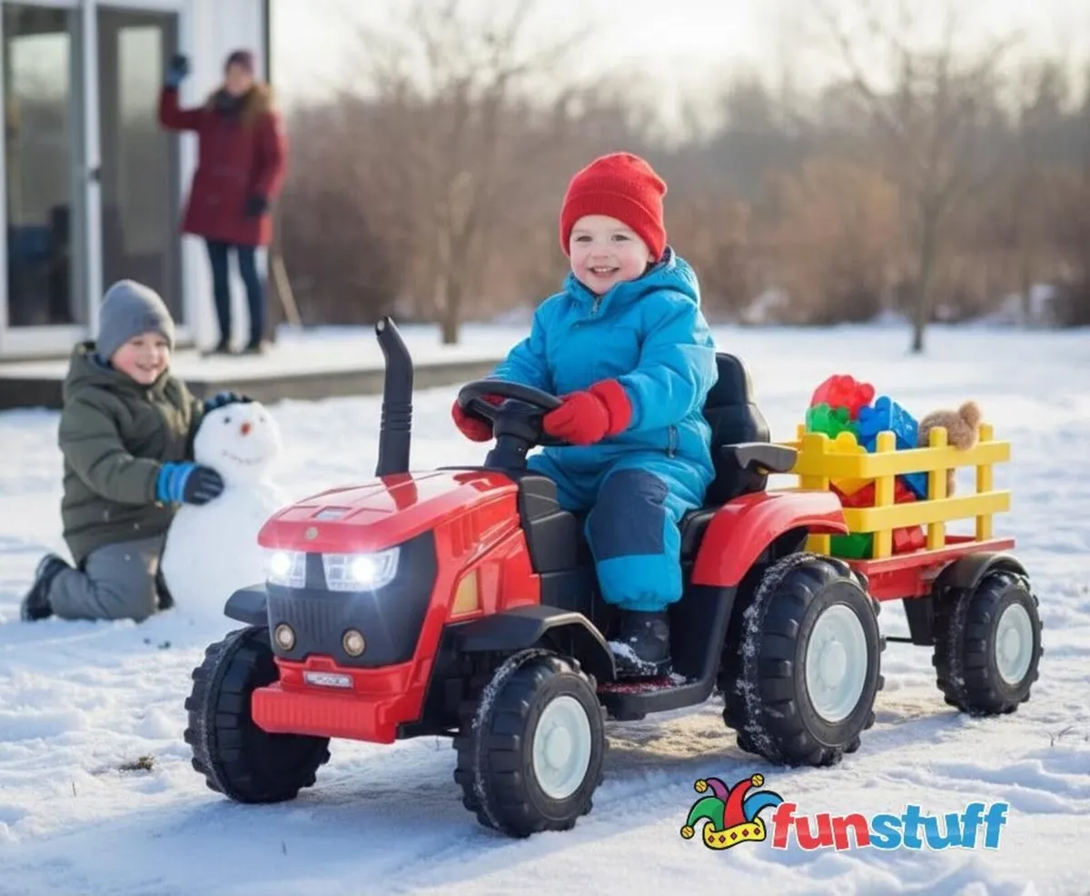 Turbo Harvest 12V Ride On Tractor Red with Trailer