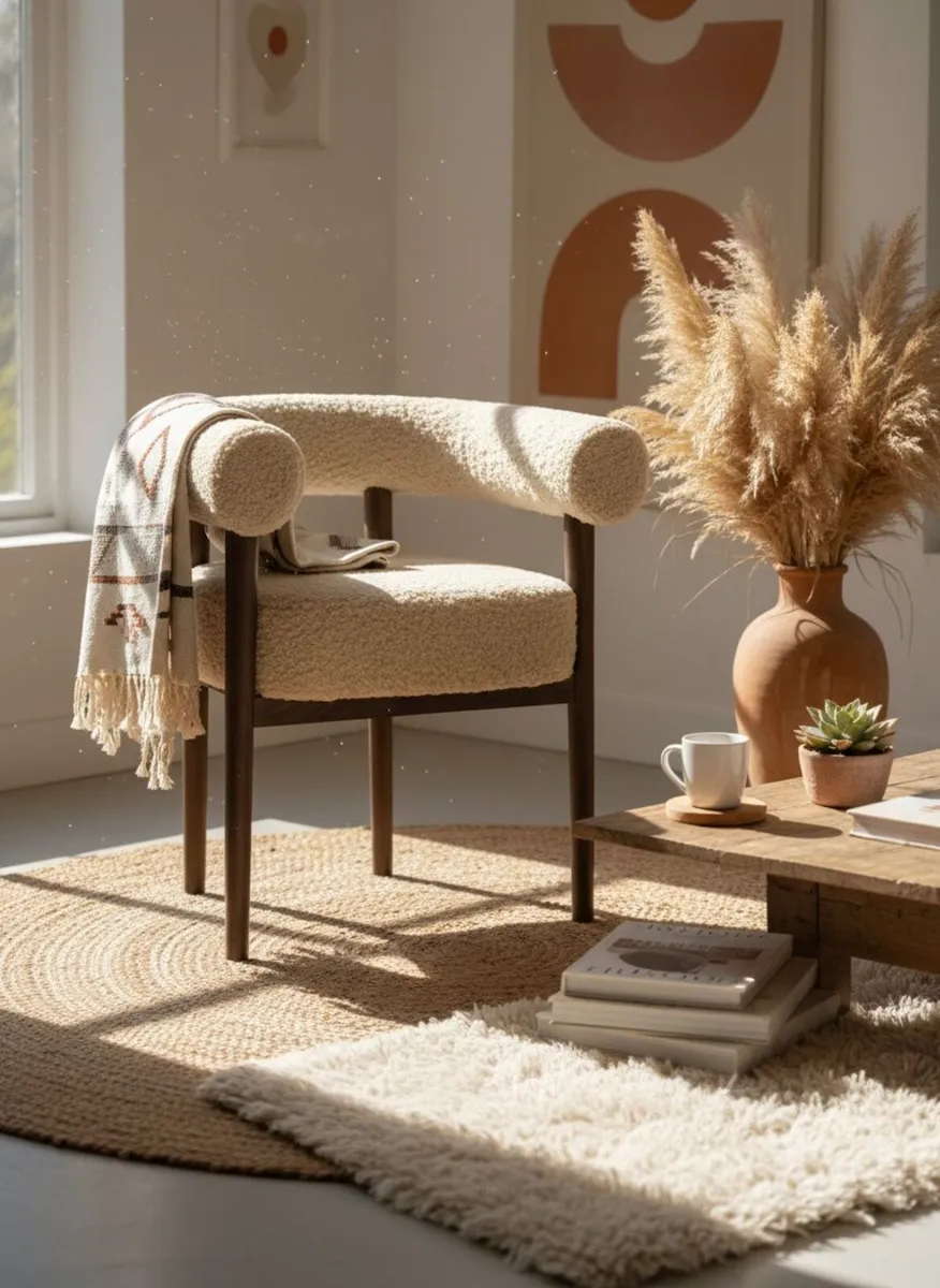 Puffy Dining Chair – Modern Bouclé Comfort - Image 1