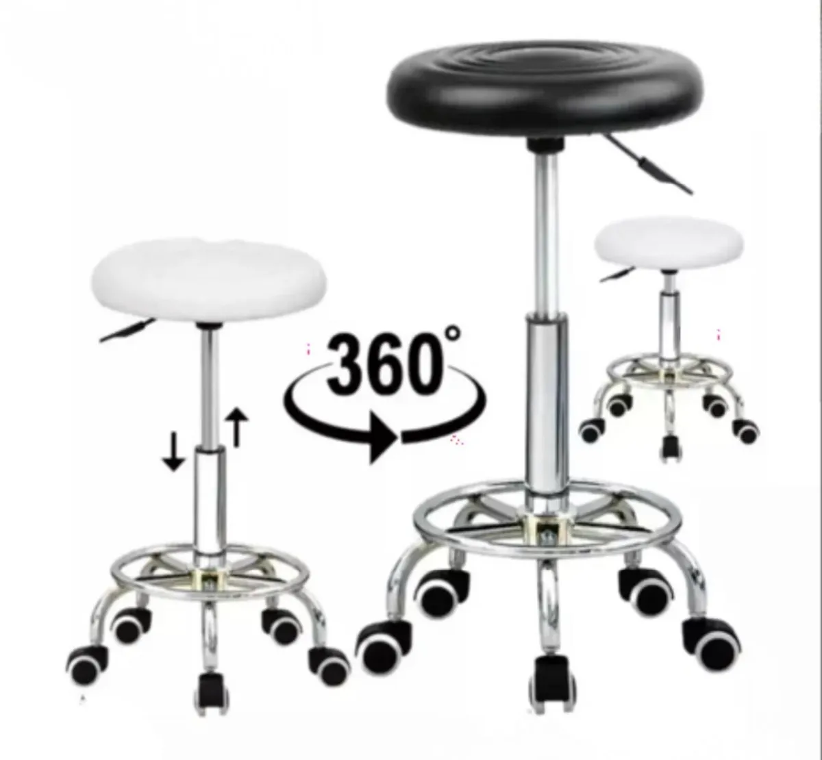 Salon Stool Adjustable Swivel Chair on Wheels - Image 2