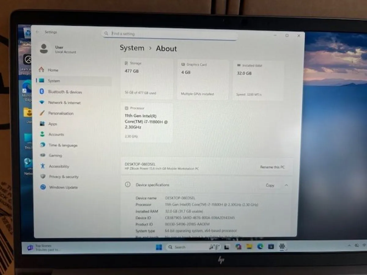 HP ZBook Fury G8 15.6" -i7/512 SSD-32GB -Graphics - Image 2