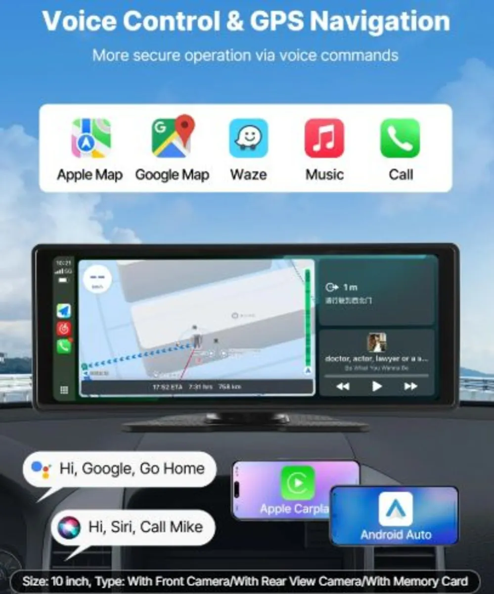 Wireless Car Stereo,254 mm HD Portable Radio Touch - Image 2