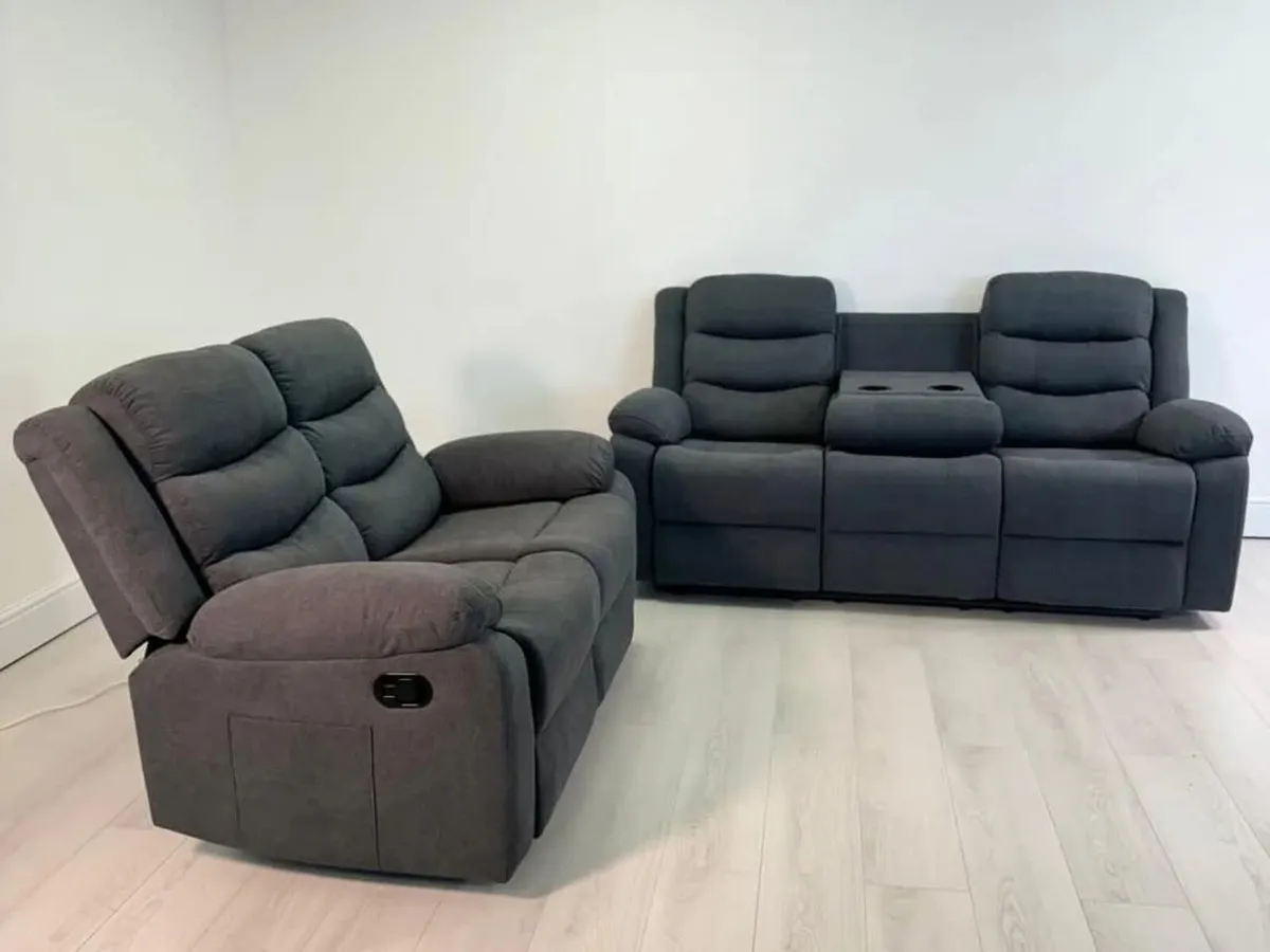 Sorrento Grey Fabric Recliner Sofa Set - Image 2