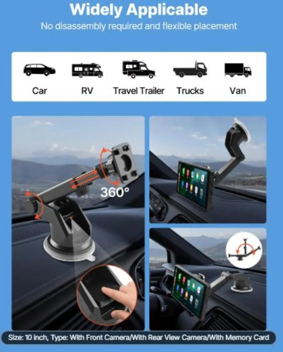 Wireless Car Stereo,254 mm HD Portable Radio Touch - Image 4