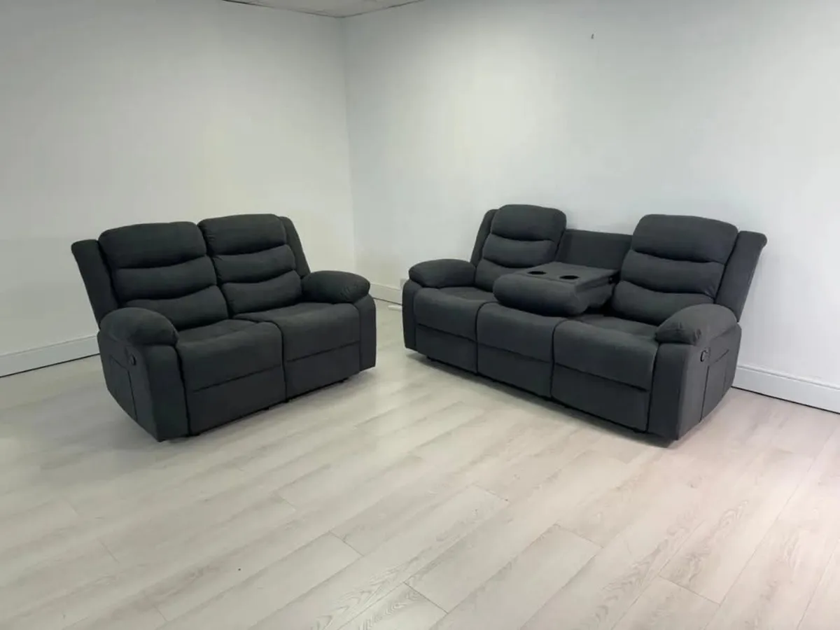 Sorrento Grey Fabric Recliner Sofa Set - Image 4